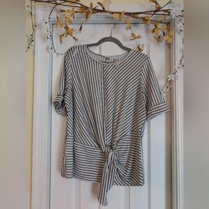 Black and White Short Sleeve Asymmetrical Blouse